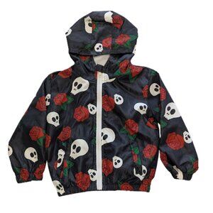 MetalliMonsters Kids Raincoat Skull & Rose Print Hoodie Jacket Size 3-4Y